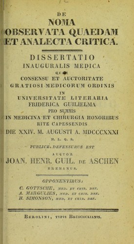 De noma observata quaedam et analecta critica