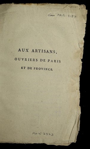 Aux artisans, ouvriers de Paris et de province