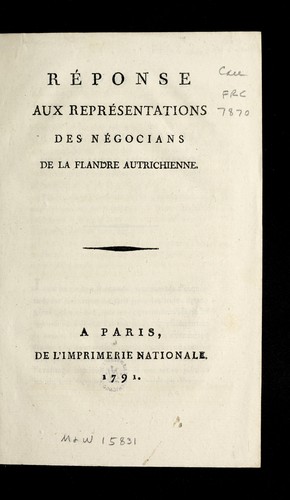 Re ponse aux repre sentations des ne gocians de la Flandre autrichienne