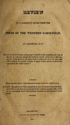 Review of a pamphlet issued from the press of the Western Carolinian, in Salisbury, N.C.