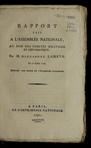 Rapport fait a   l'Assemble e nationale, au nom des Comite s militaire et diplomatique
