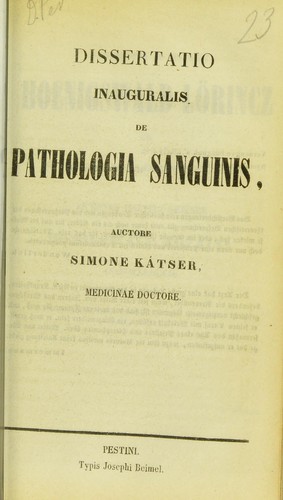 Dissertatio inauguralis de pathologia sanguinis ...