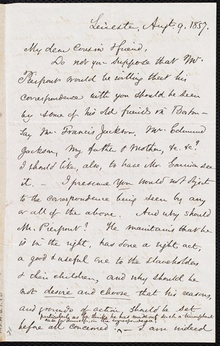 [Letter to] My dear cousin & friend