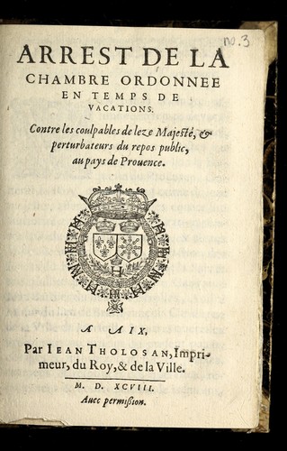 Arrest de la Chambre ordonee en temps de vacations