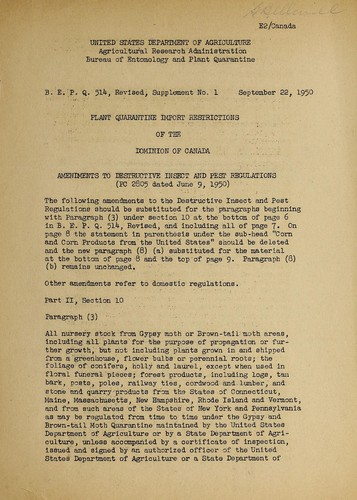 Plant-quarantine import restrictions of the Dominion of Canada