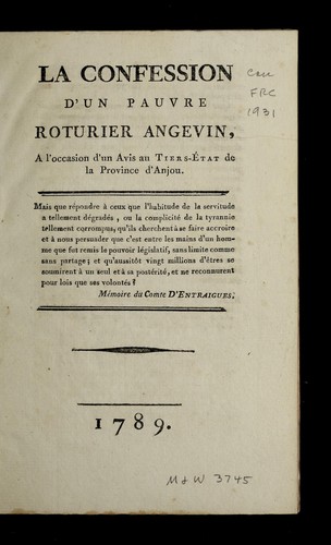 La confession d'un pauvre roturier angevin