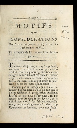 Motifs et considerations sur le refus du serment exige  de tous les fonctionnaires publics