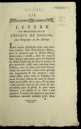 Lettre de monseigneur l'eve que de Toulon, aux religieuses de son dioce  se