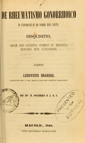 De rheumatismo gonorrhoico in universum et de forma ejus acuta