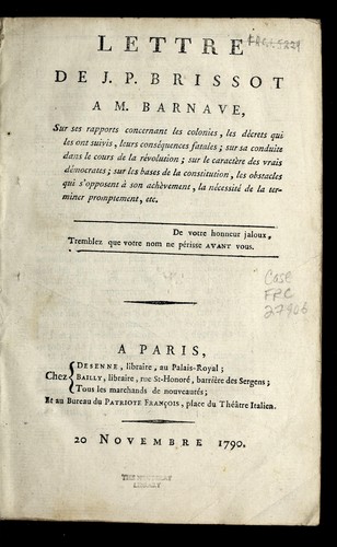 Lettre de J.P. Brissot a M. Barnave