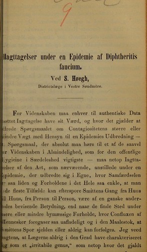 Iagttagelser under en epidemie af diphtheritis faucium