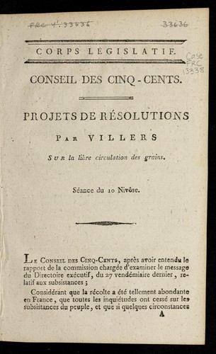 Projets de re solutions par Villers sur la libre circulation des grains