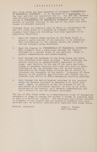 Study guide for Fundamentals of managerial economics, James L. Pappas, Eugene F. Brigham