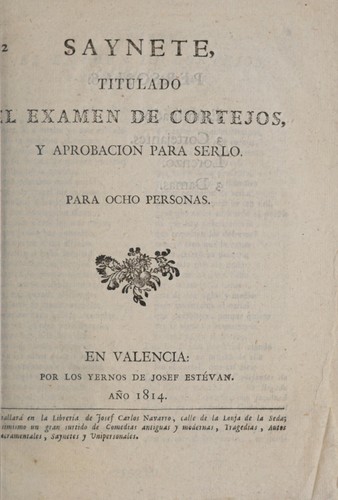 Saynete titulado El examen de cortejos y aprobación para serlo