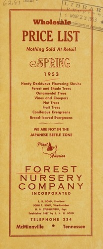 Wholesale price list, spring, 1953