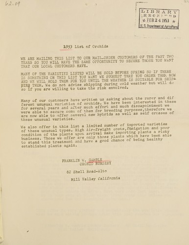 1953 list of orchids