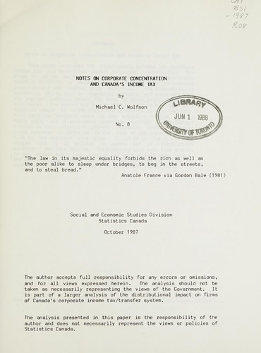 Notes on corporate concentration and Canada's income tax