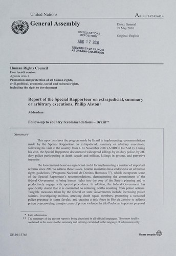 Report of the Special Rapporteur on extrajudicial, summary or arbitrary executions