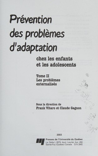 La prévention des problèmes d'adaptation chez les enfants et les adolescents