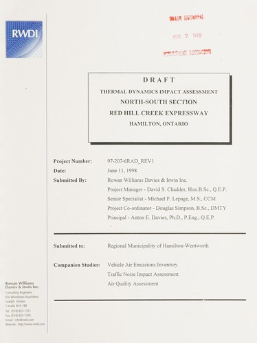 Thermal dynamics impact assessment North-South Section Red Hill Creek Expressway : Hamilton, Ontario