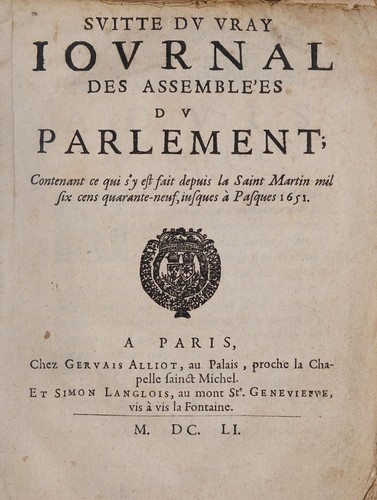 Suitte du vray Iournal des assemblées du parlement