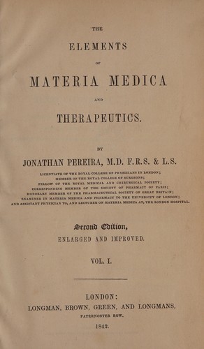 The elements of materia medica and therapeutics
