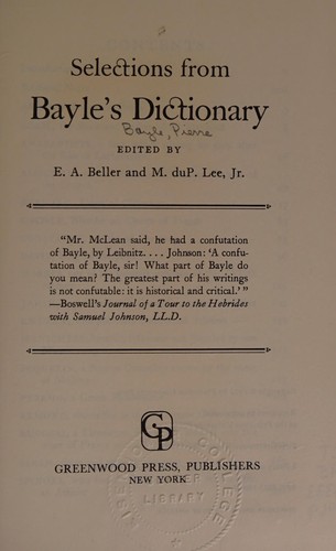 Selections from Bayle's dictionary.
