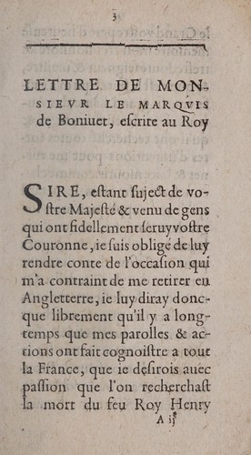 Lettre de Monsieur le marquis de Bonniuet escrite au roy