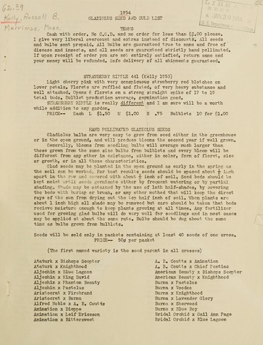 1954 gladiolus seed and bulb list