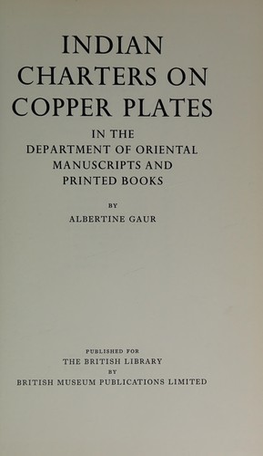 Indian charters on copper plates in the Department of Oriental Manuscripts and Printed Books