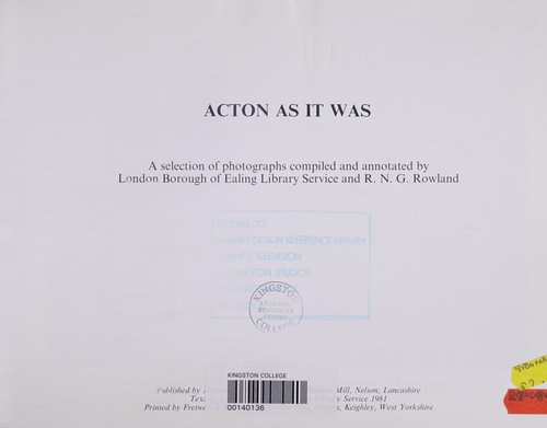 Acton as It Was (As It Was)