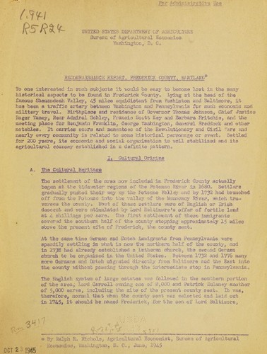 Reconnaissance report, Frederick County, Maryland