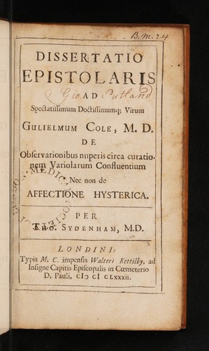 Dissertatio epistolaris ad spectatissimum doctissimumq virum Gulielmum Cole, M.D. de observationibus nuperis circa curationem variolarum confluentium nec non de affectione hysterica
