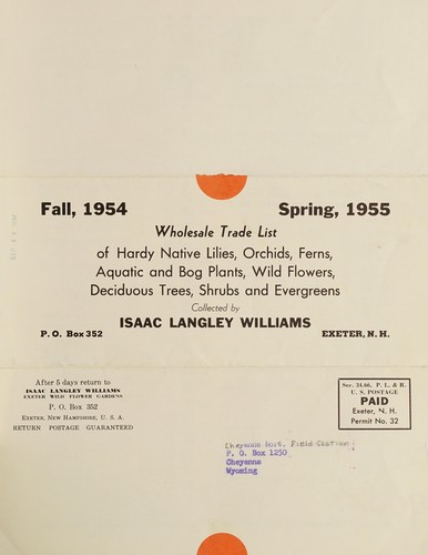 Fall, 1954 - wholesale price list - spring, 1955