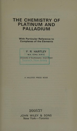 The chemistry of platinum and palladium