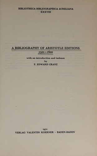 A Bibliography of Aristotle editions 1501-1600.