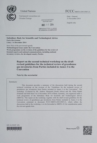 Report on the second technical workshop on the draft revised guidelines for the technical review of greenhouse gas inventories from Parties included in Annex I to the Convention