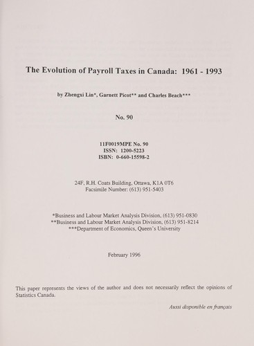 Evolution of payroll taxes in Canada, 1961-1993