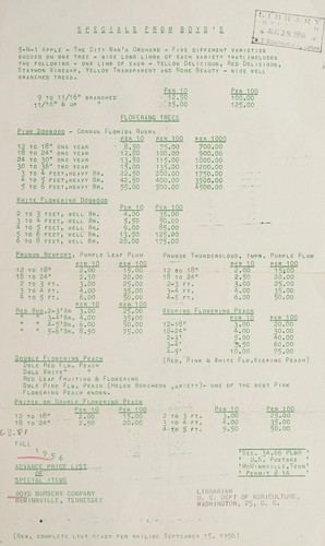 Fall 1956 advance price list of special items