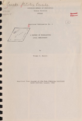 METHOD OF FORECASTING LOCAL EMPLOYMENT