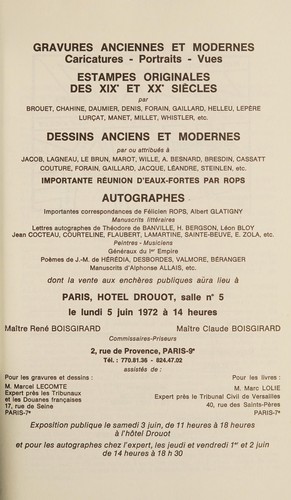 Gravures anciennes et modernes; estampes originales des XIXe et XXe si©·cles; dessins anciens et modernes; autographes
