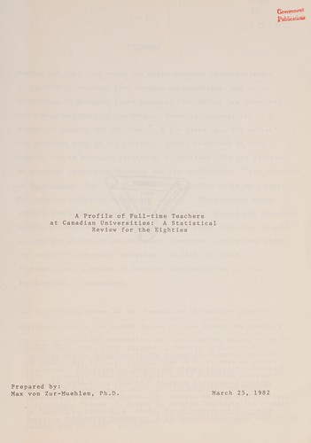 PROFILE OF FULL-TIME TEACHERS AT CANADIAN UNIVERSITIES