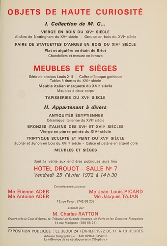 Objets de haute curiosité; meubles et sièges