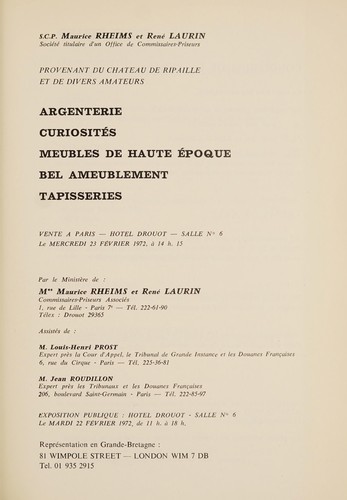 Argenterie, curiositʹes, meubles de haute ʹepoque, bel ameublement, tapisseries