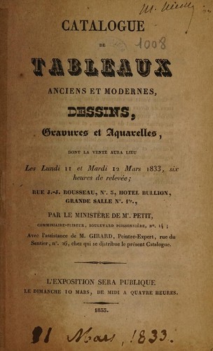 Catalogue de tableaux anciens et modernes, dessins, gravures et aquarelles