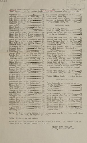 Cash price list for roots, herbs, leaves, flowers, etc. delivered