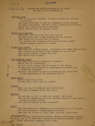 Outline for group discussion on the design and use of visual materials