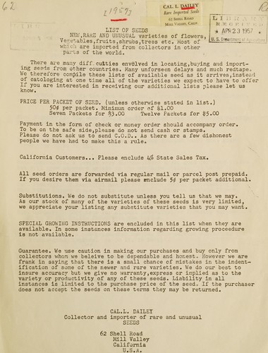 List of seeds new, rare and unusual varieties of flowers, vegetables, fruits, shrubs, trees etc