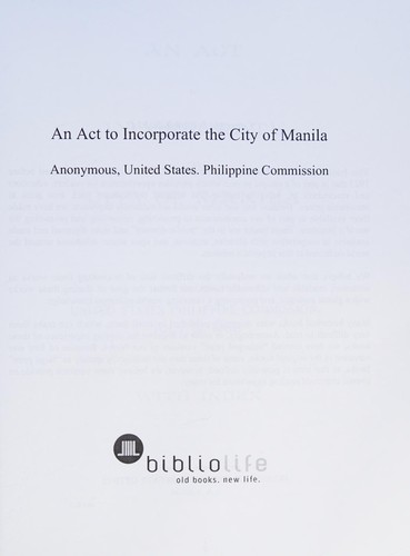 An Act to Incorporate the City of Manila