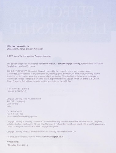 Effective Leadership- Fifth Edition